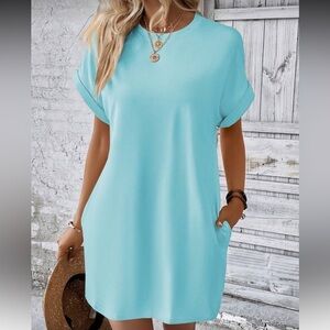 SHEIN Light Blue Short Sleeve T-Shirt Dress